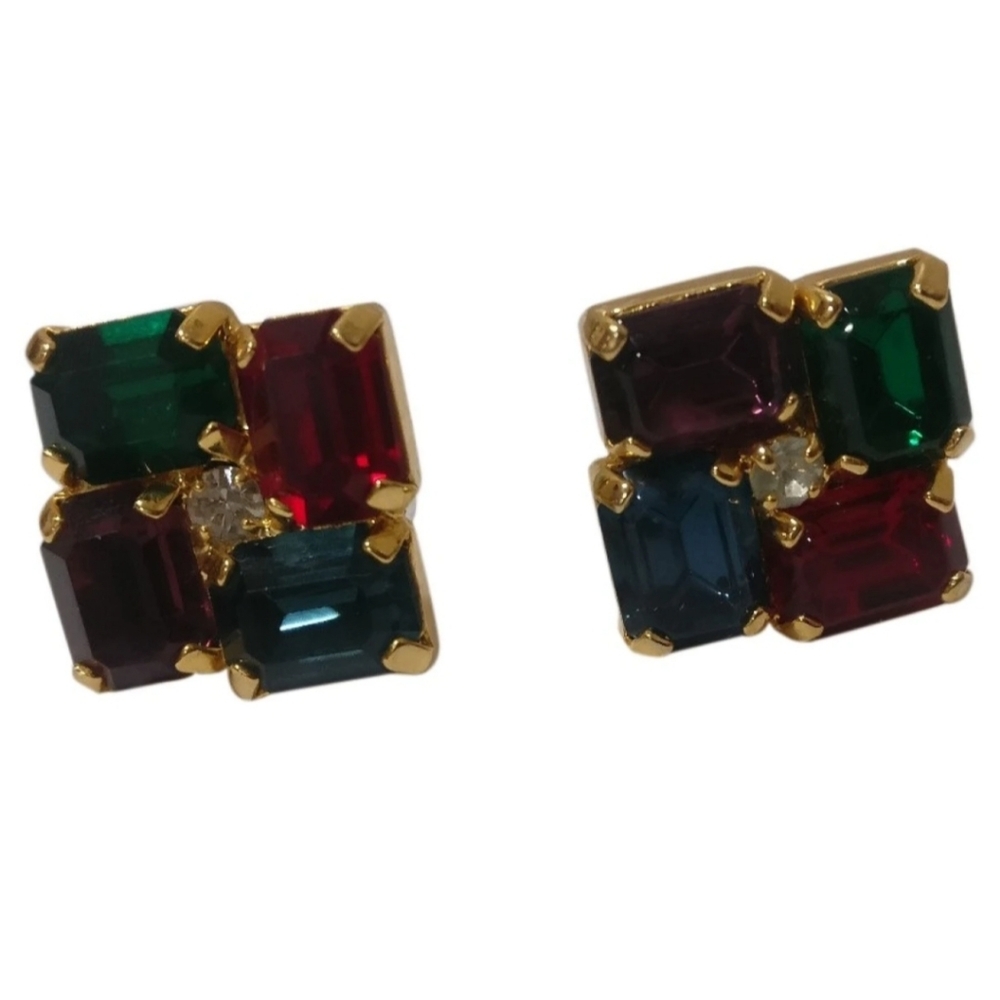 🇨🇦 Vintage earrings with multicolored rhinestones